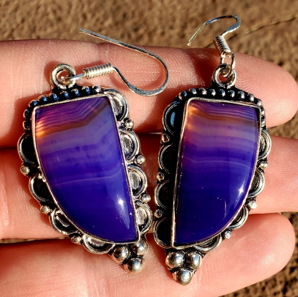 New Botswana Agate 925 Silver Statement Earrings. - Picture 5 of 13